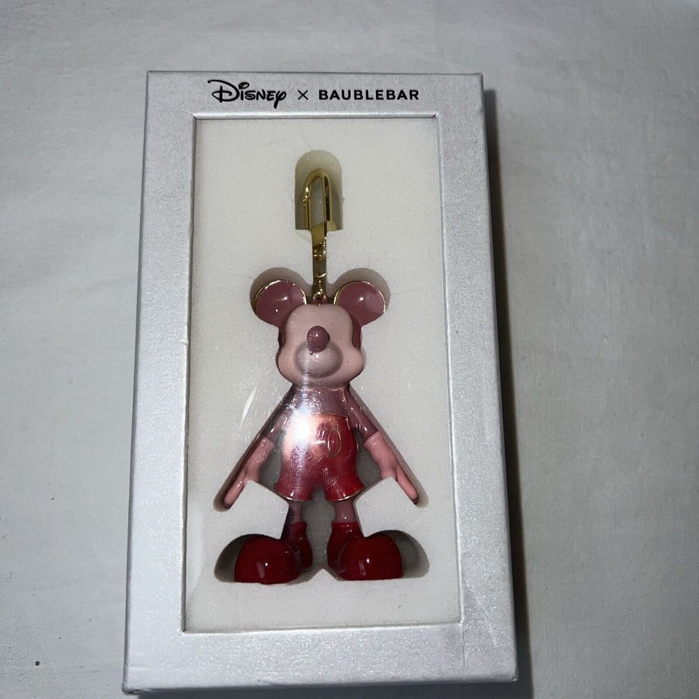 Disney Baublebar Mickey Mouse Bag Charm Key Chain Pink Red Gold Purse Fob Disney